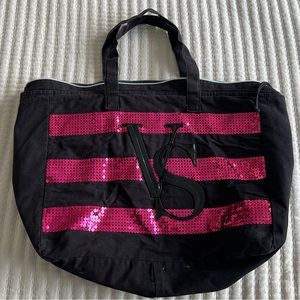 victorias secret black canvas tote bag with sequins